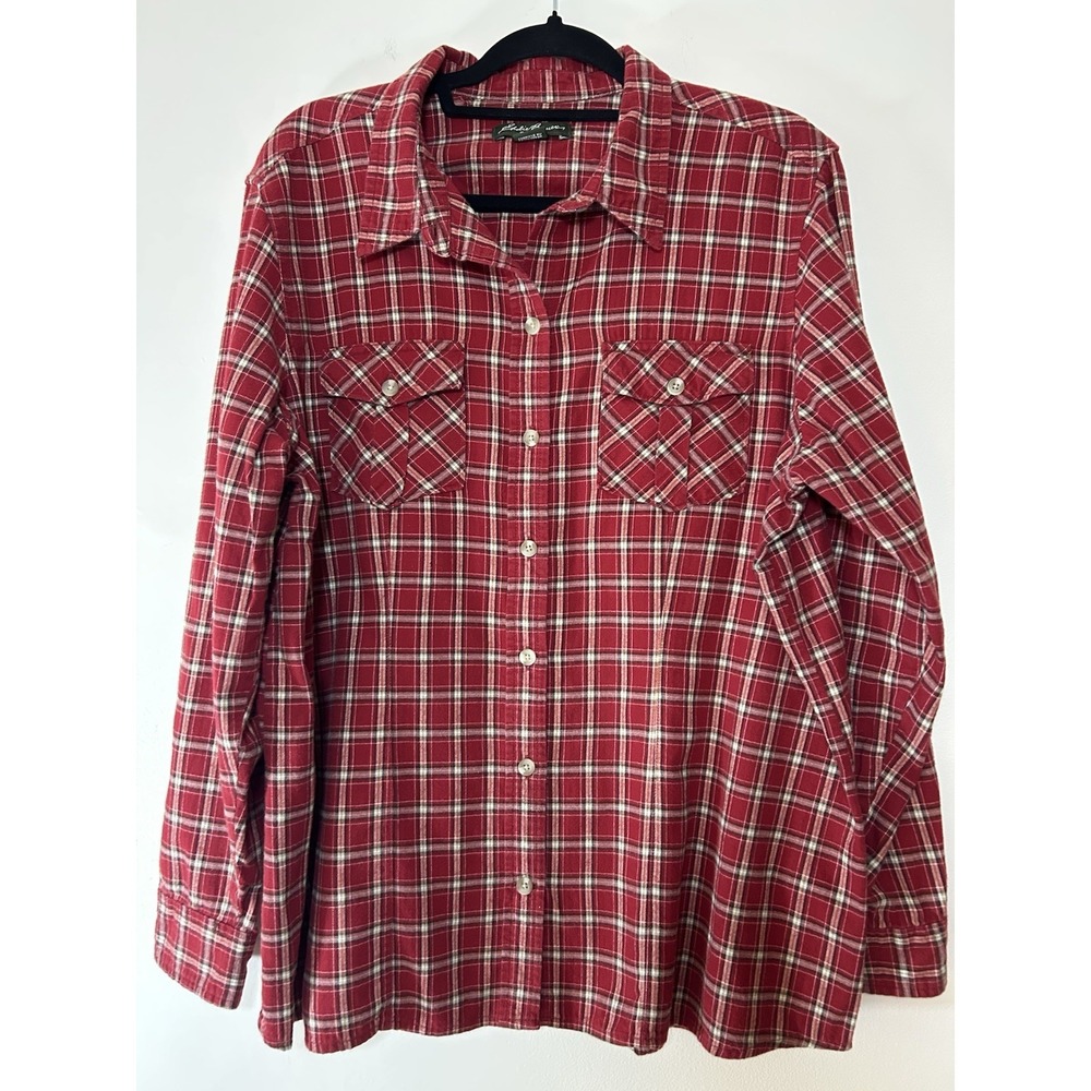 Eddie Bauer Women's 2XL Red Plaid Flannel Cotton Button Up Shirt Classic Fit USA